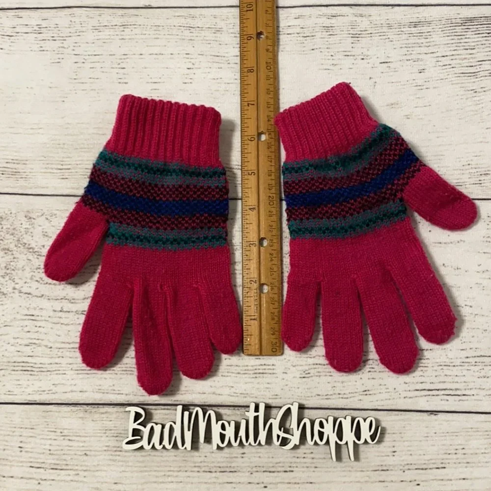 Vintage 90s Hot Pink Ugly Sweater Winter Gloves Mittens
